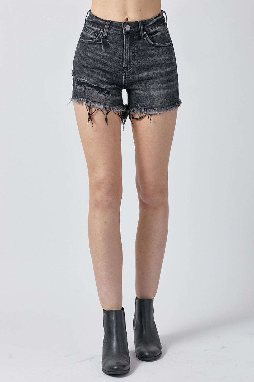 RISEN Raw Hem Denim Shorts with Pockets - Aurelia Clothing