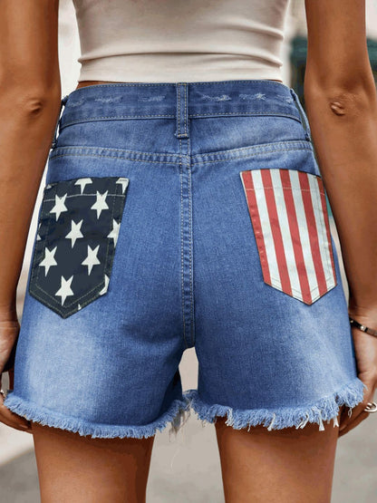 Raw Hem Denim Shorts with Pockets - Aurelia Clothing