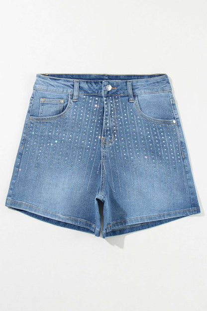 Rhinestone High Waist Denim Shorts - Aurelia Clothing