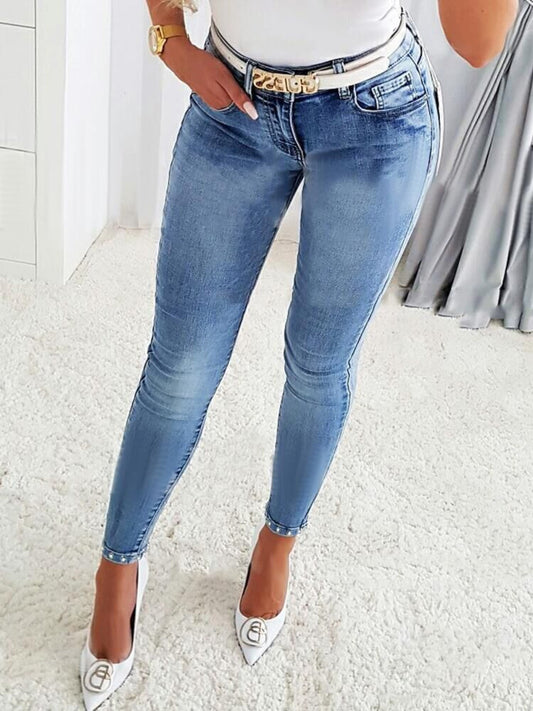 Rhinestone Skinny Jeans with Pockets - Aurelia Clothing