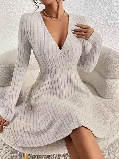 Ribbed Knit Wrap Mini Dress - Free Shipping - Aurelia Clothing