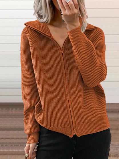 Ribbed Knit Zip-Up Outerwear Plus Size-Free Shipping - Aurelia Clothing