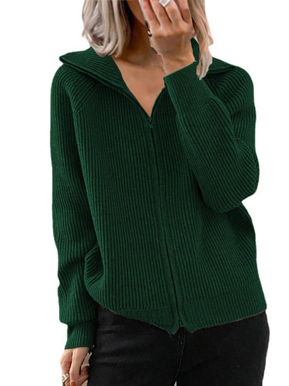 Ribbed Knit Zip-Up Outerwear Plus Size-Free Shipping - Aurelia Clothing