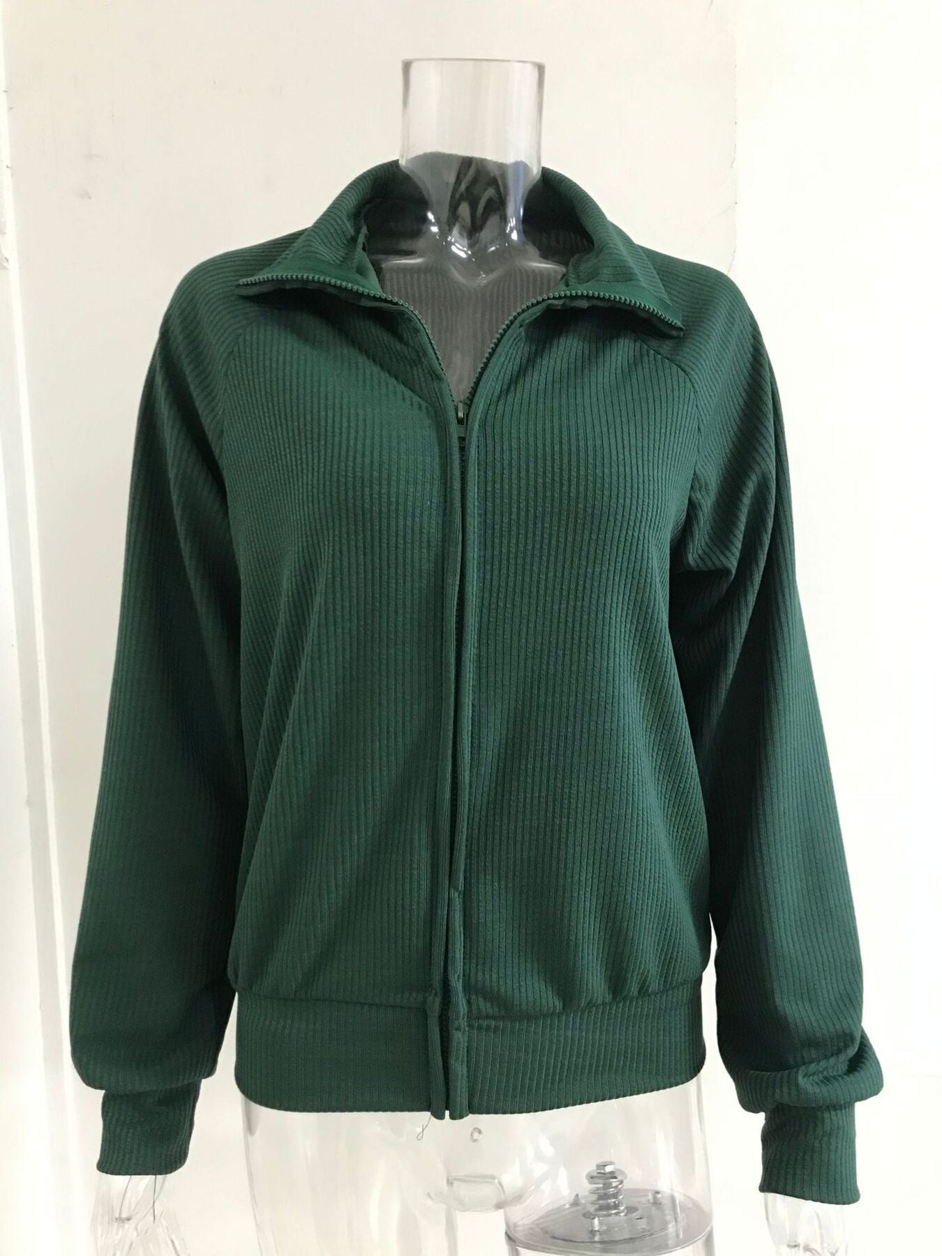 Ribbed Knit Zip-Up Outerwear Plus Size-Free Shipping - Aurelia Clothing