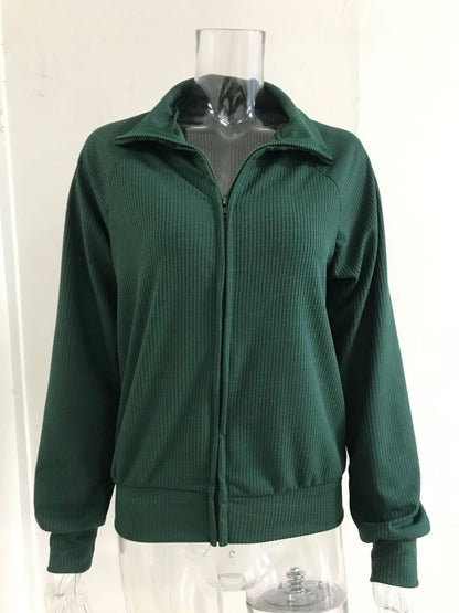Ribbed Knit Zip-Up Outerwear Plus Size-Free Shipping - Aurelia Clothing