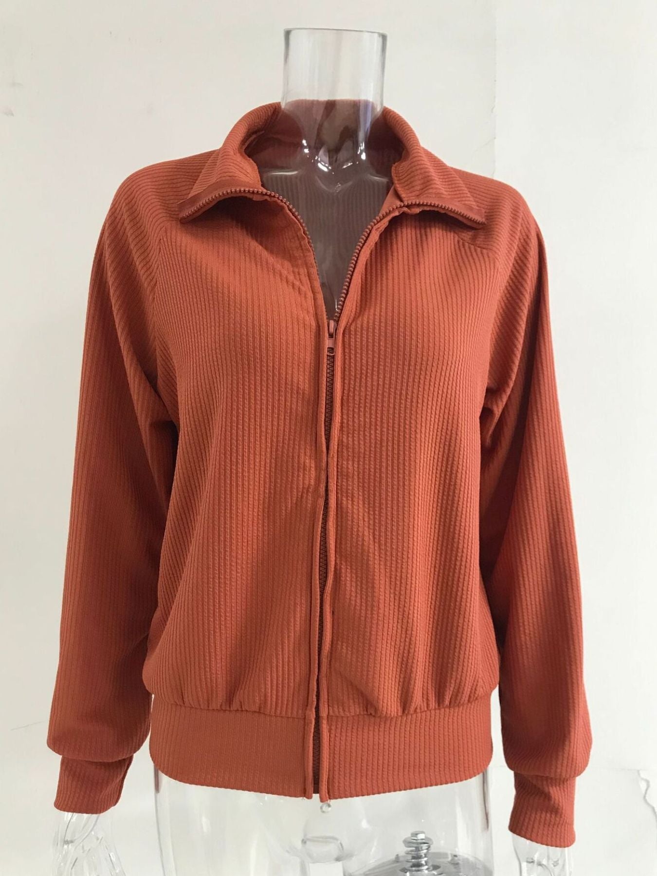 Ribbed Knit Zip-Up Outerwear Plus Size-Free Shipping - Aurelia Clothing