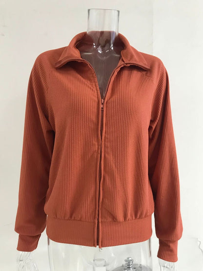 Ribbed Knit Zip-Up Outerwear Plus Size-Free Shipping - Aurelia Clothing