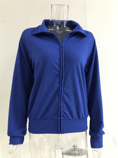 Ribbed Knit Zip-Up Outerwear Plus Size-Free Shipping - Aurelia Clothing