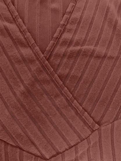 Ribbed Surplice Long Sleeve T-Shirt - Aurelia Clothing