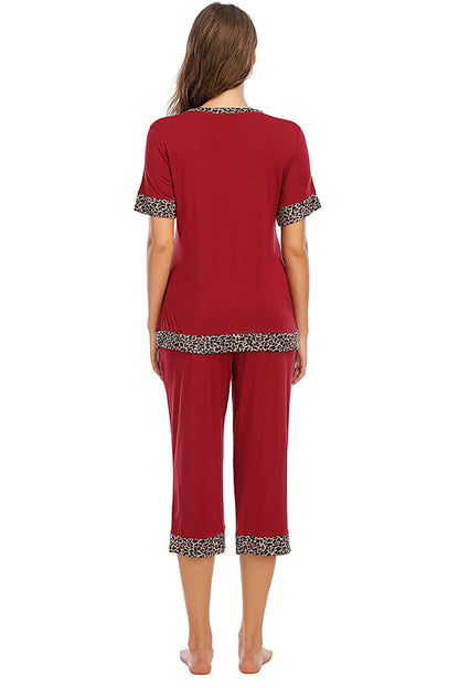 Round Neck Short Sleeve Top and Capris Pants Lounge Set - Aurelia Clothing