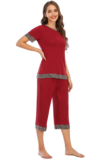 Round Neck Short Sleeve Top and Capris Pants Lounge Set - Aurelia Clothing