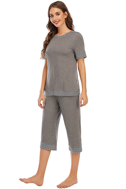 Round Neck Short Sleeve Top and Capris Pants Lounge Set - Aurelia Clothing