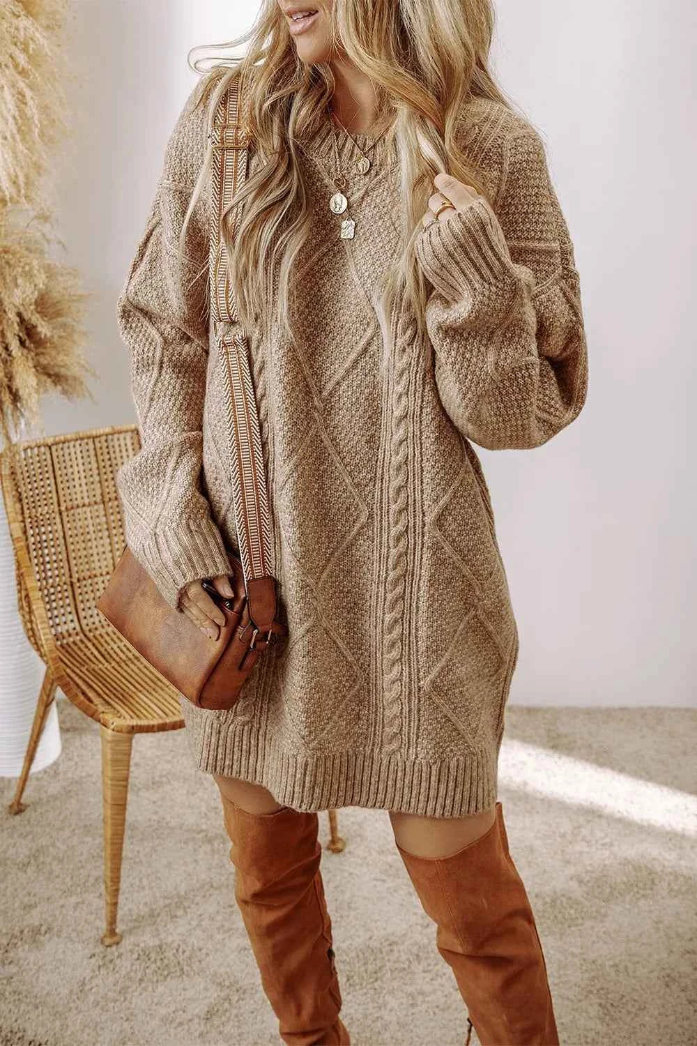 Round Neck Sweater Dress-Free Shipping - Aurelia Clothing