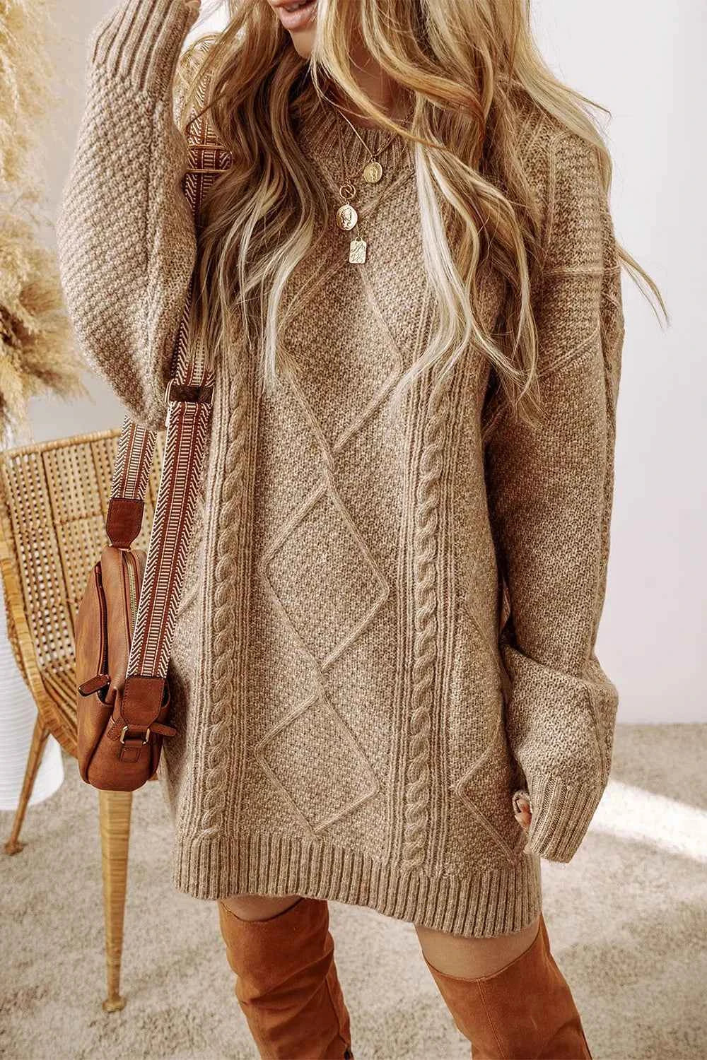 Round Neck Sweater Dress-Free Shipping - Aurelia Clothing