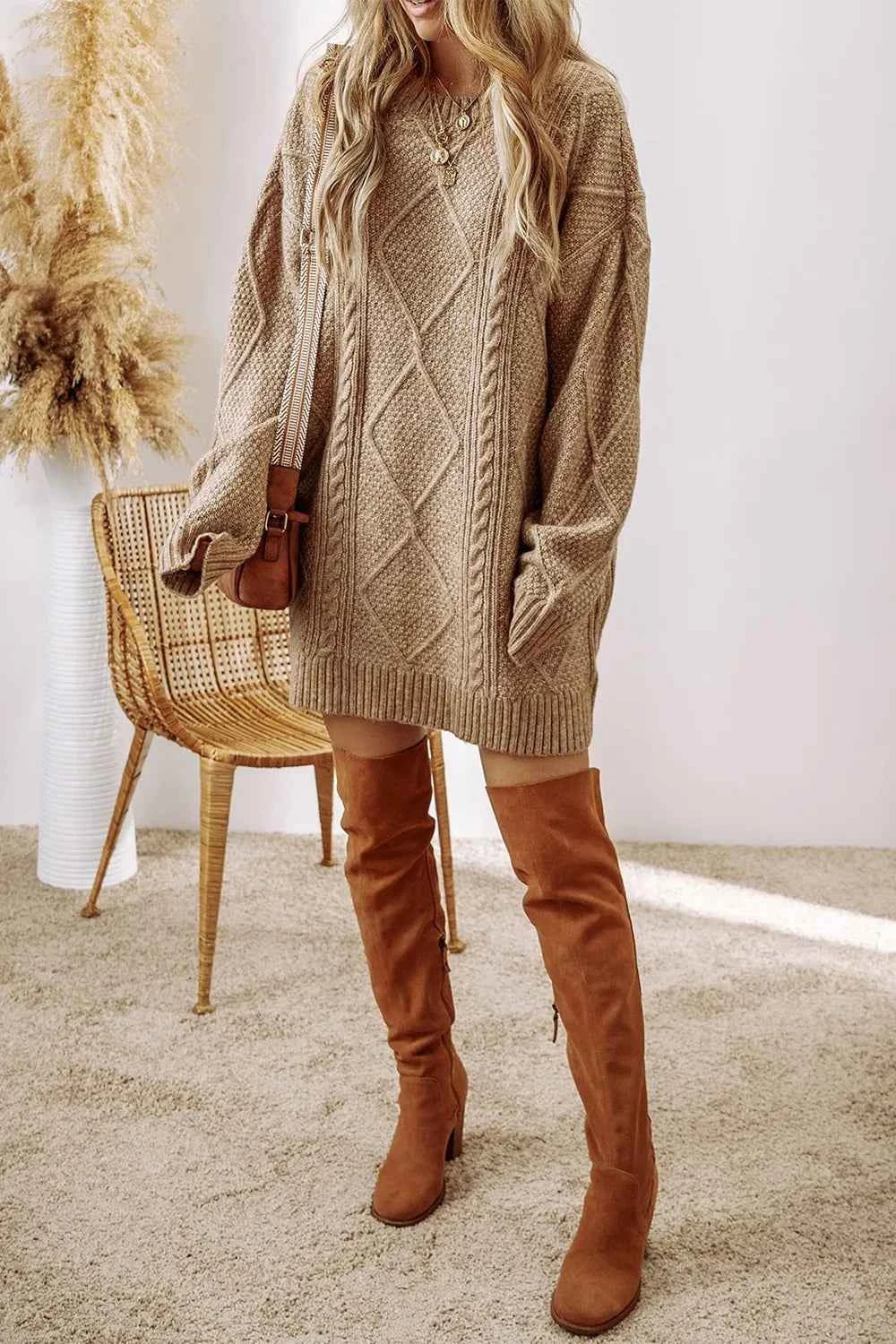 Round Neck Sweater Dress-Free Shipping - Aurelia Clothing