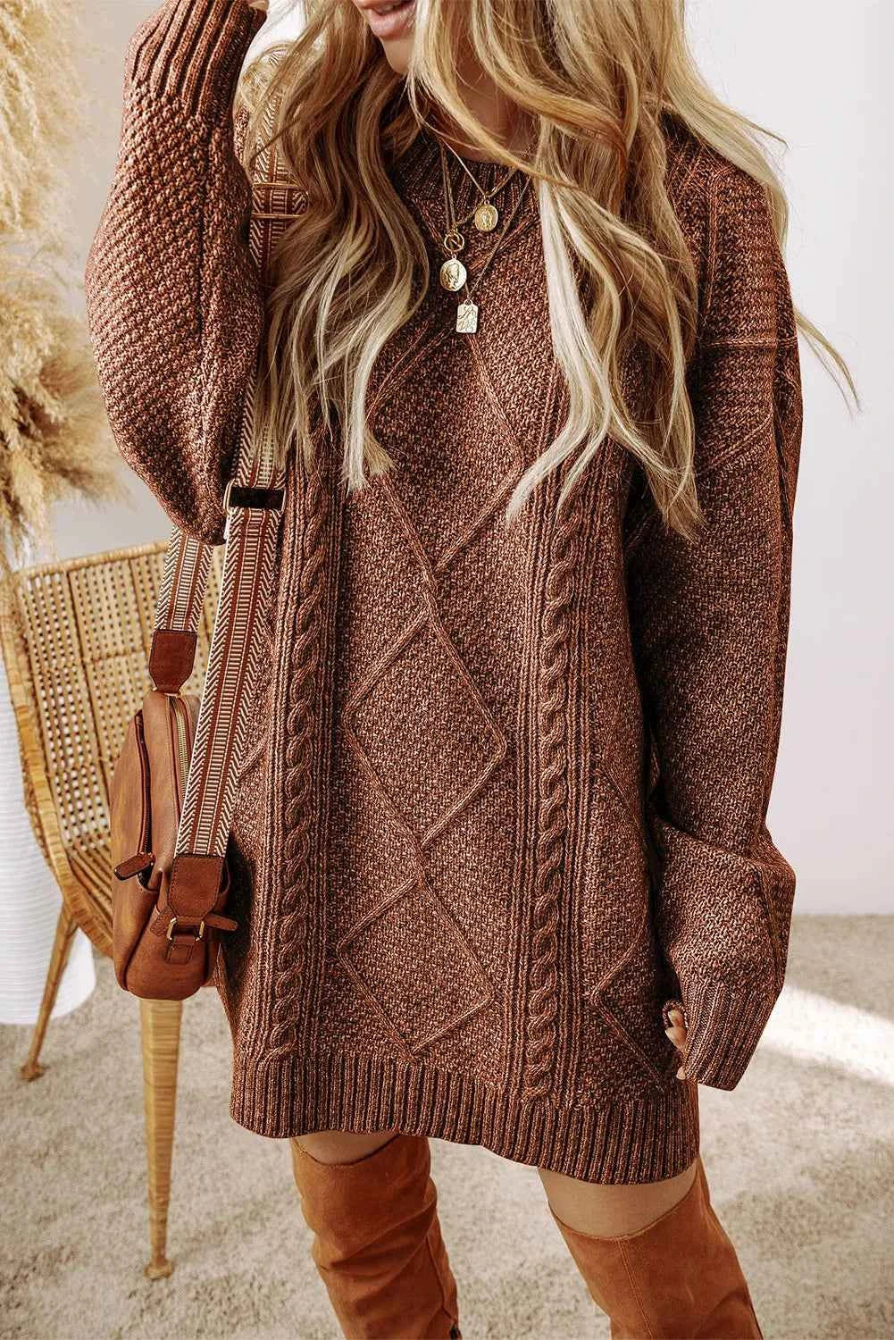 Round Neck Sweater Dress-Free Shipping - Aurelia Clothing