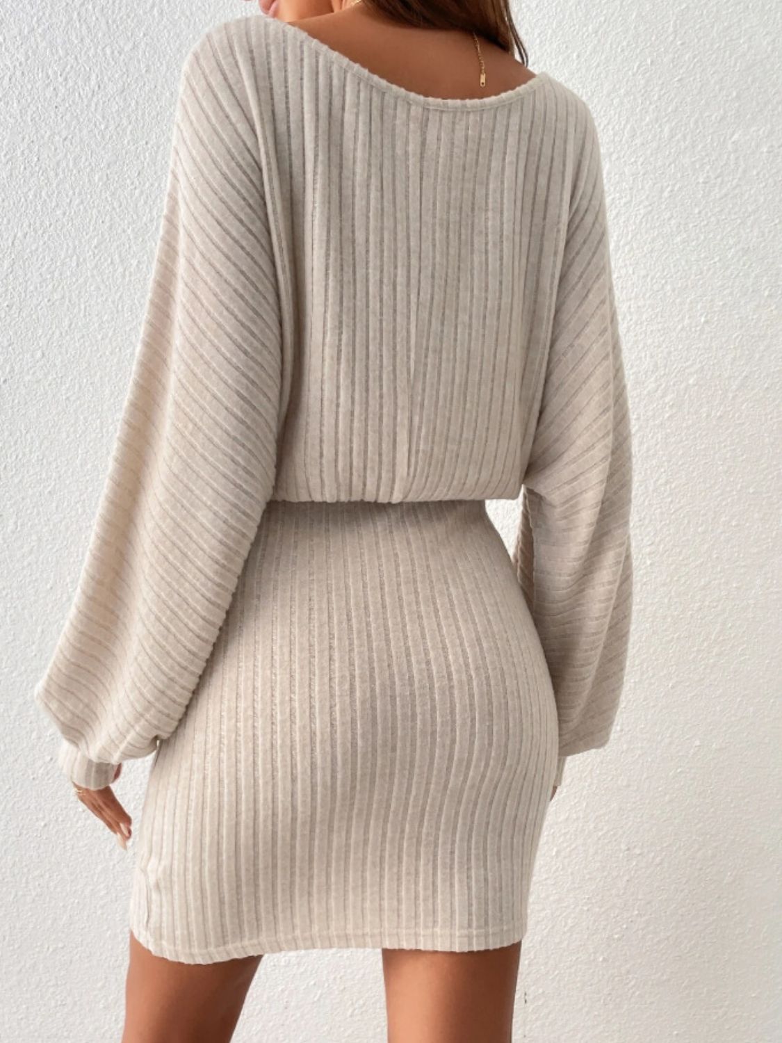 Round Neck Tie Waist Long Sleeve Mini Dress - Free Shipping - Aurelia Clothing