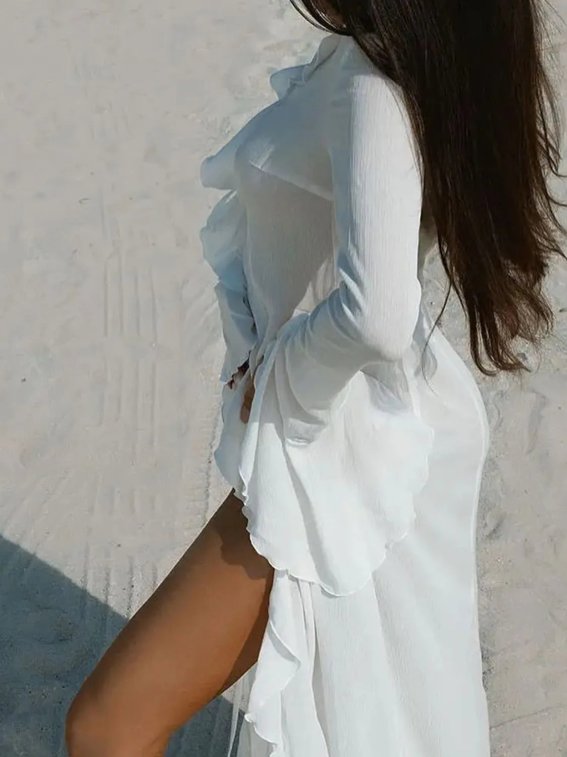 Ruffled Long Sleeve Cover-Up Dress-Free Shipping - Aurelia Clothing