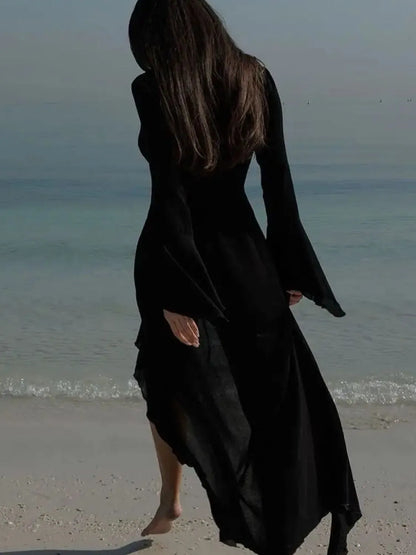Ruffled Long Sleeve Cover-Up Dress-Free Shipping - Aurelia Clothing