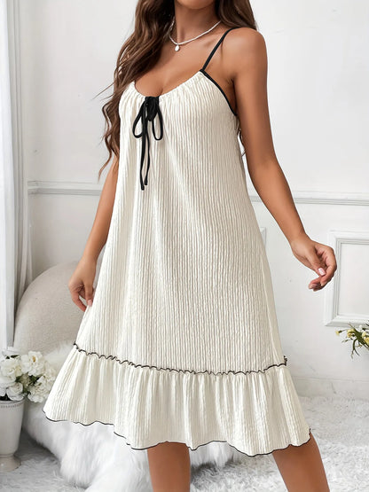 Ruffled Lounge Dress with Contrast Trim-Free Shipping - Aurelia Clothing