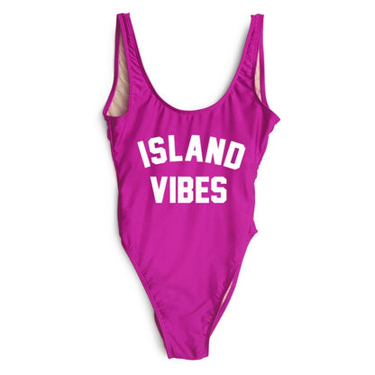 Sexy Swimwear Women ISLAND VIBES Letter Print Swimwear Women High Cut Low Back Bathing Suits - Free Shipping - Aurelia Clothing