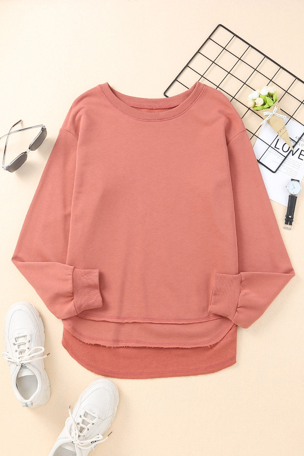 Side Slit Drop Shoulder Sweatshirt - Aurelia Clothing