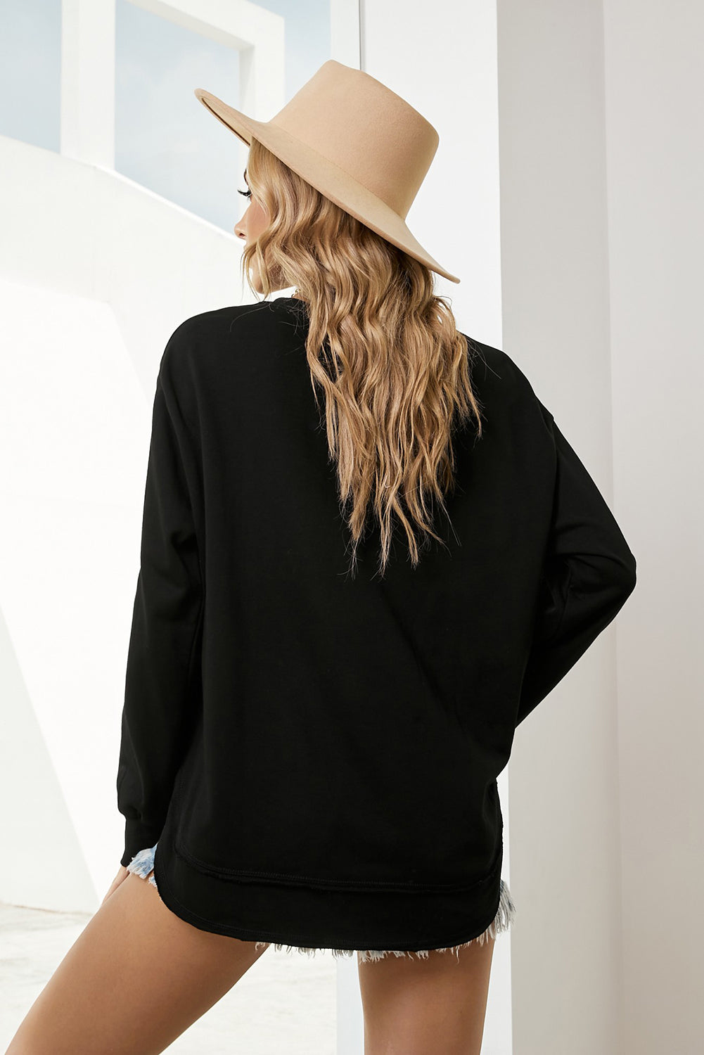 Side Slit Drop Shoulder Sweatshirt - Aurelia Clothing