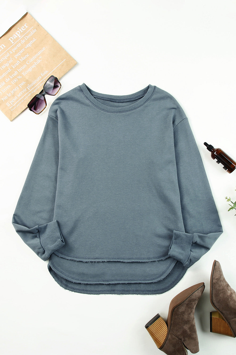 Side Slit Drop Shoulder Sweatshirt - Aurelia Clothing