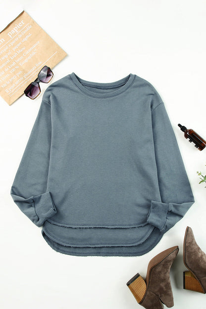 Side Slit Drop Shoulder Sweatshirt - Aurelia Clothing