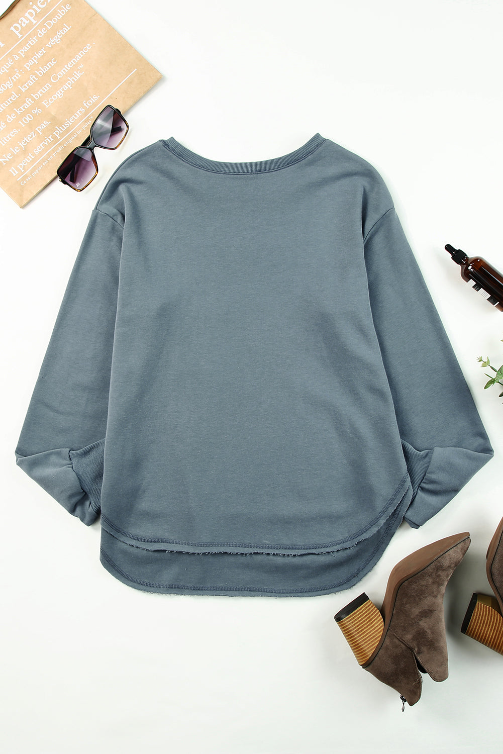 Side Slit Drop Shoulder Sweatshirt - Aurelia Clothing