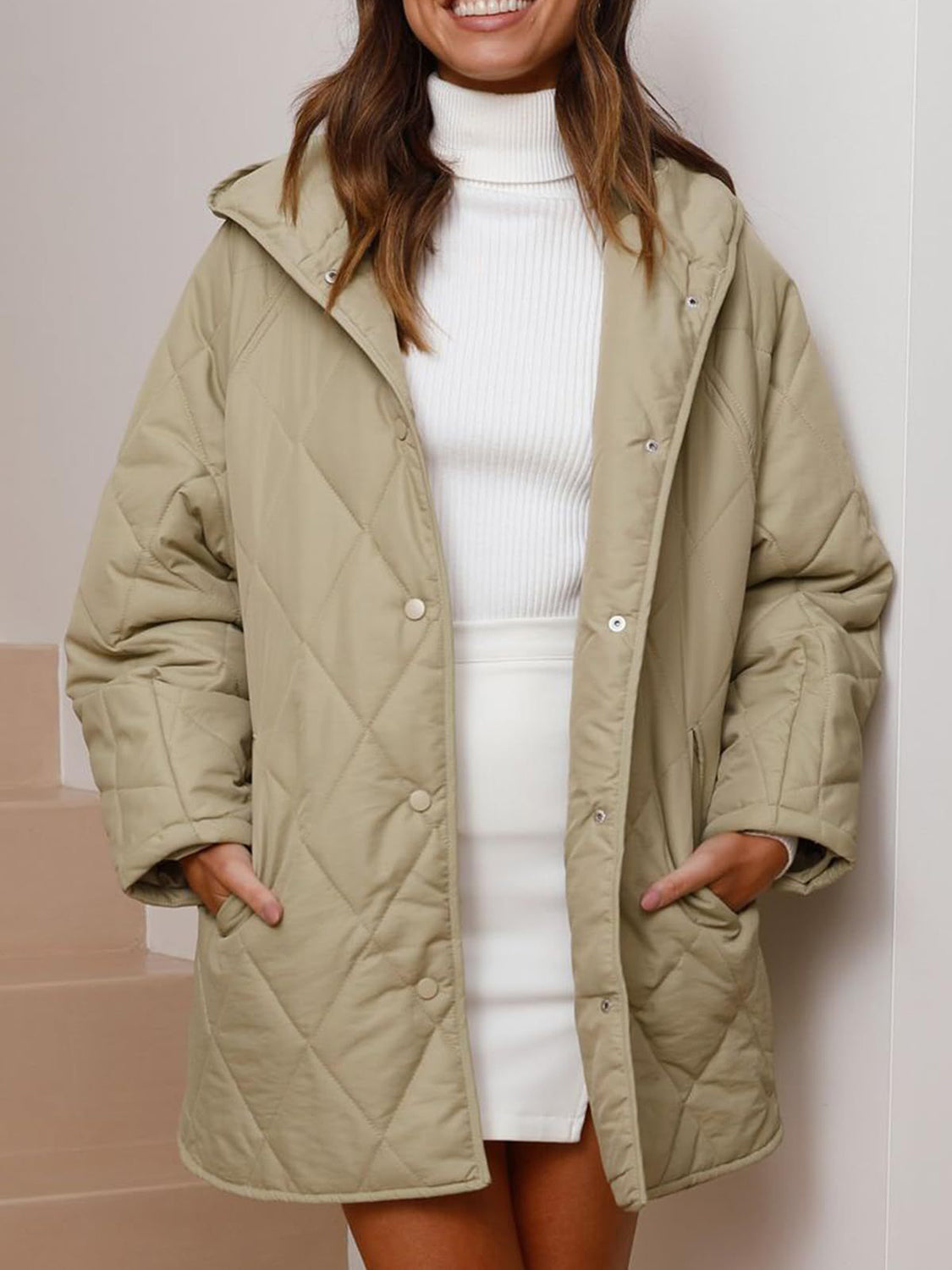 Slit Snap Down Long Sleeve Hooded Jacket - Aurelia Clothing