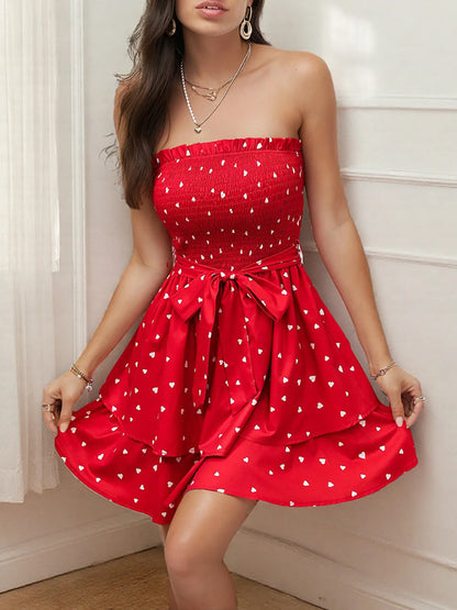 Smocked Heart Print Tube Dress - Free Shipping - Aurelia Clothing
