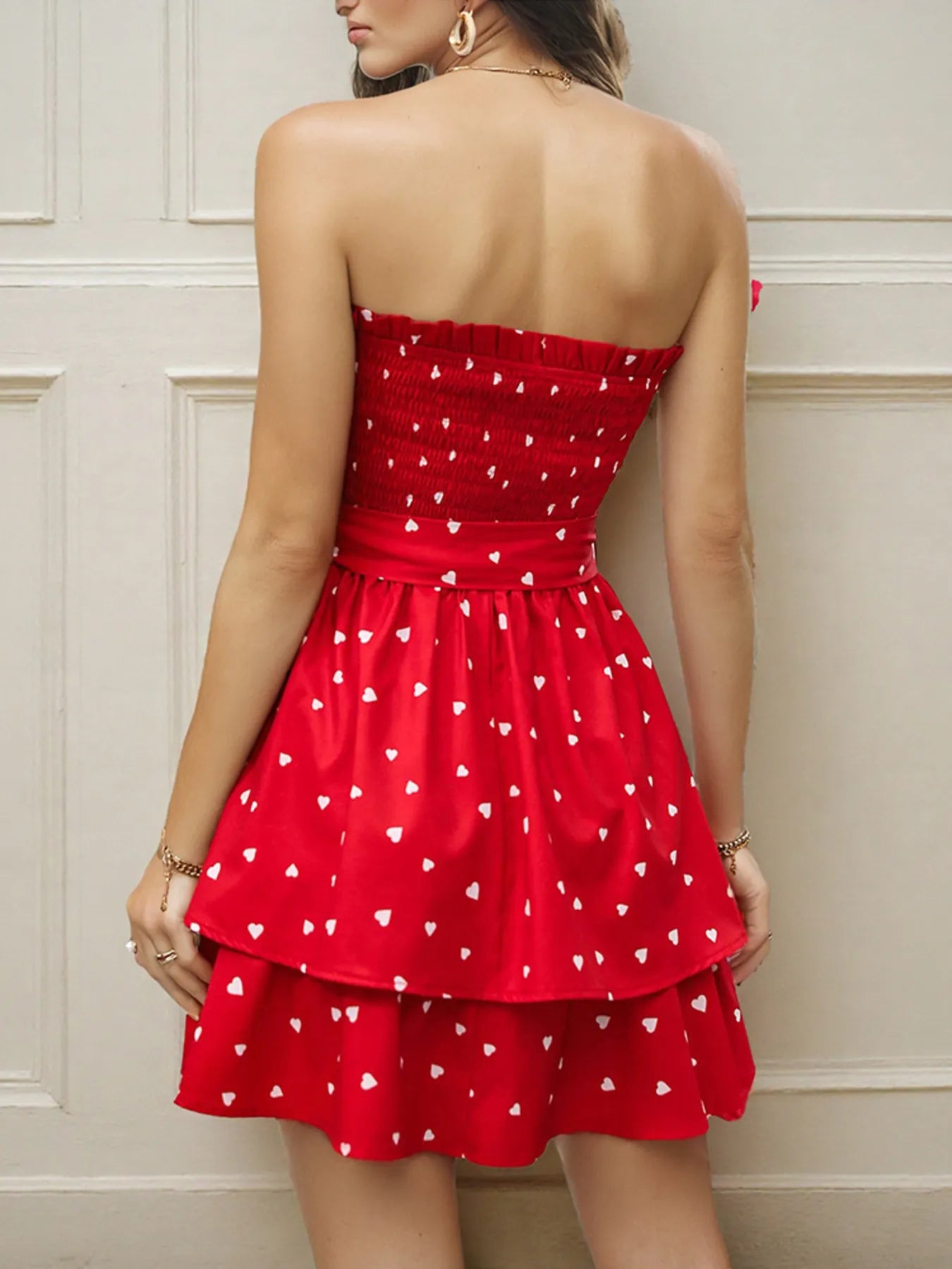 Smocked Heart Print Tube Dress - Free Shipping - Aurelia Clothing