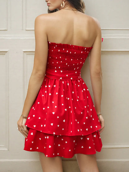 Smocked Heart Print Tube Dress - Free Shipping - Aurelia Clothing