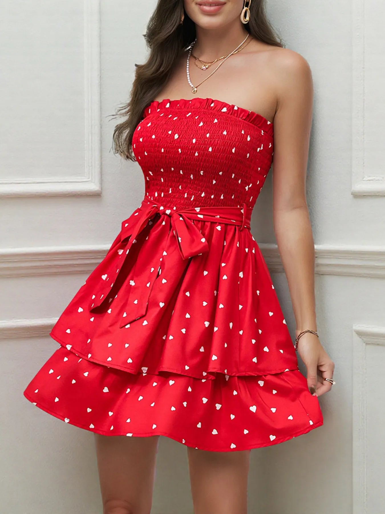 Smocked Heart Print Tube Dress - Free Shipping - Aurelia Clothing