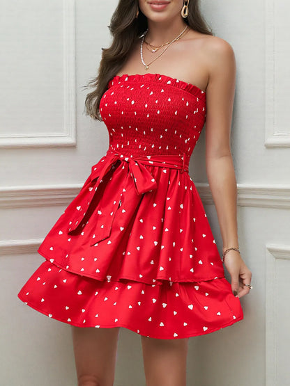 Smocked Heart Print Tube Dress - Free Shipping - Aurelia Clothing