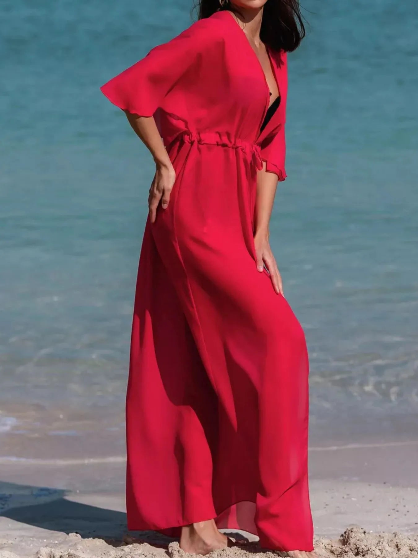 Solid Color Flutter Sleeve Cover-Up-Free Shipping - Aurelia Clothing