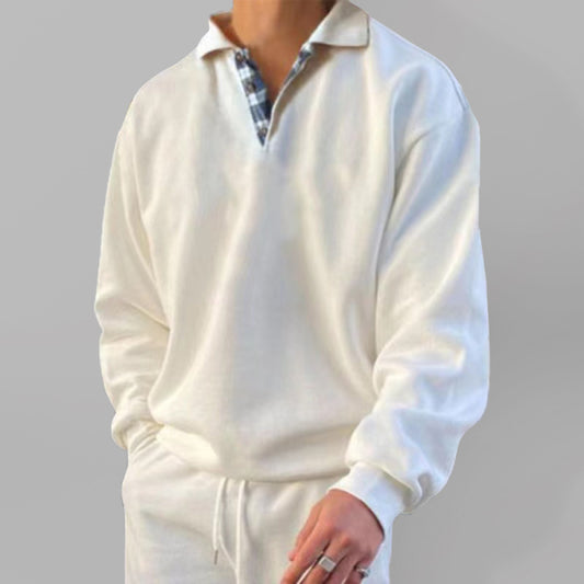 Solid color lapel loose long-sleeved POLO-Free Shipping - Aurelia Clothing