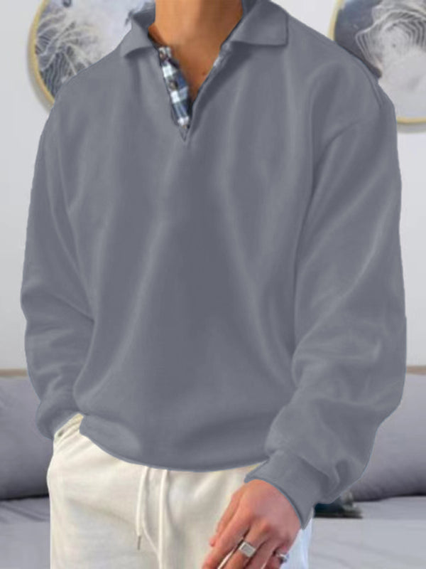Solid color lapel loose long-sleeved POLO-Free Shipping - Aurelia Clothing