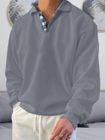 Solid color lapel loose long-sleeved POLO-Free Shipping - Aurelia Clothing