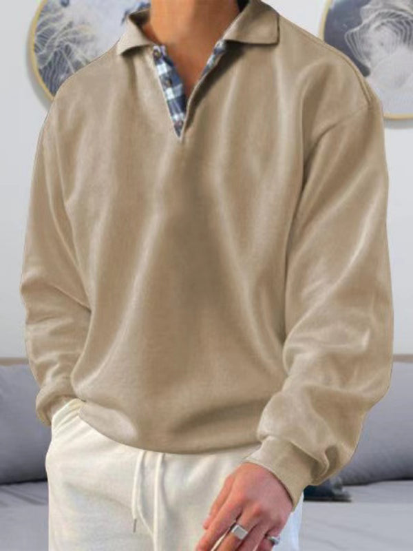 Solid color lapel loose long-sleeved POLO-Free Shipping - Aurelia Clothing