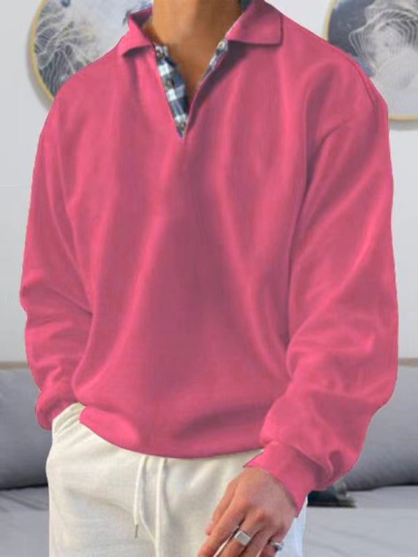 Solid color lapel loose long-sleeved POLO-Free Shipping - Aurelia Clothing
