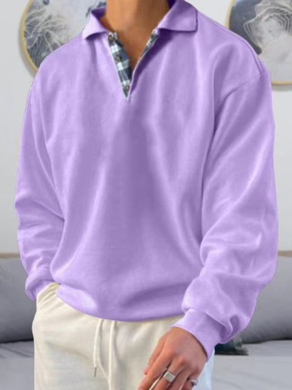 Solid color lapel loose long-sleeved POLO-Free Shipping - Aurelia Clothing