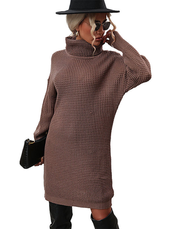 Solid color turtleneck sweater dress-Free Shipping - Aurelia Clothing