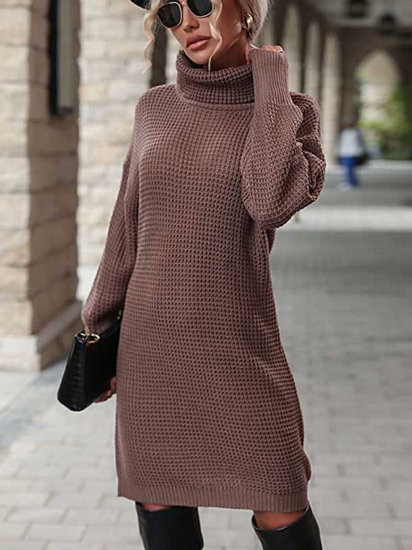 Solid color turtleneck sweater dress-Free Shipping - Aurelia Clothing