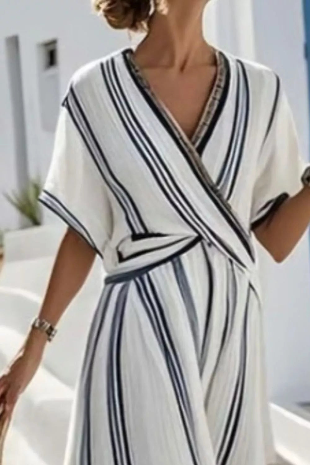 Striped Wrap Half Sleeve Maxi Dress-Free Shipping - Aurelia Clothing