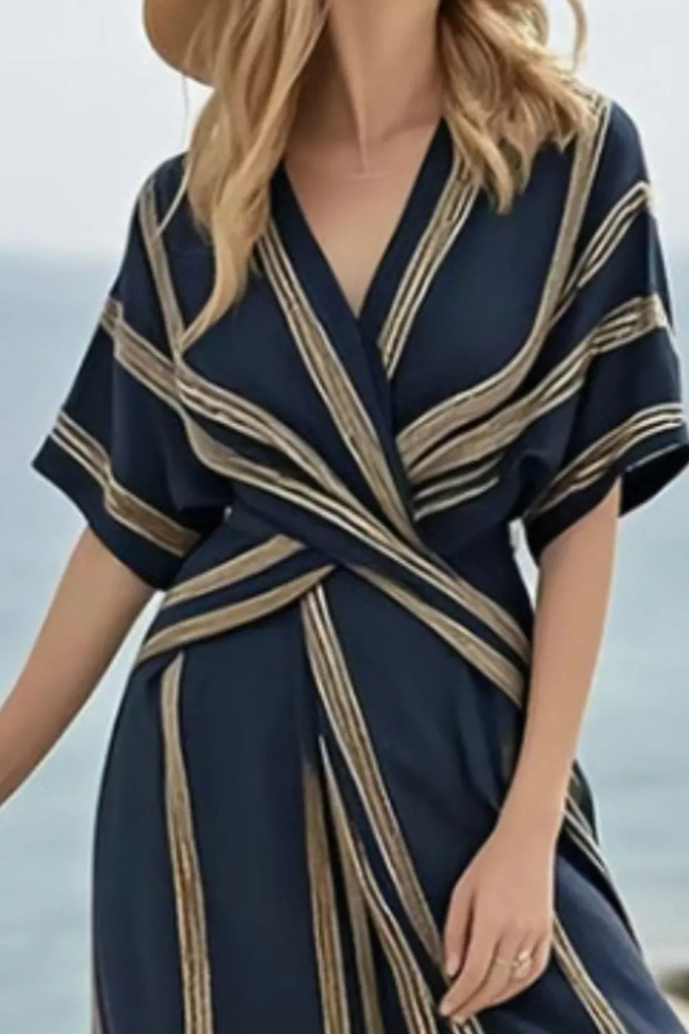 Striped Wrap Half Sleeve Maxi Dress-Free Shipping - Aurelia Clothing