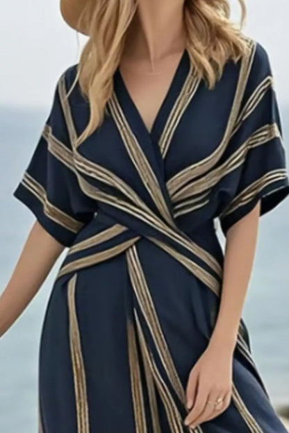 Striped Wrap Half Sleeve Maxi Dress-Free Shipping - Aurelia Clothing
