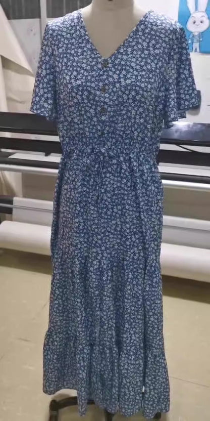 Summer drawstring slit holiday dress long dress - Free Shipping - Aurelia Clothing
