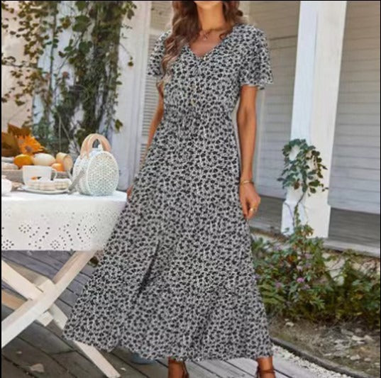 Summer drawstring slit holiday dress long dress - Free Shipping - Aurelia Clothing